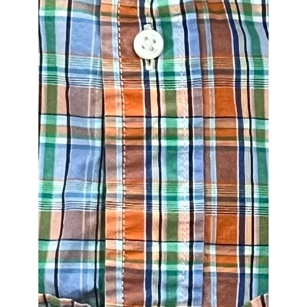 Ralph Lauren Boys Plaid‎ Button Down Shirt Orange Blue Green 3T Long Sleeve